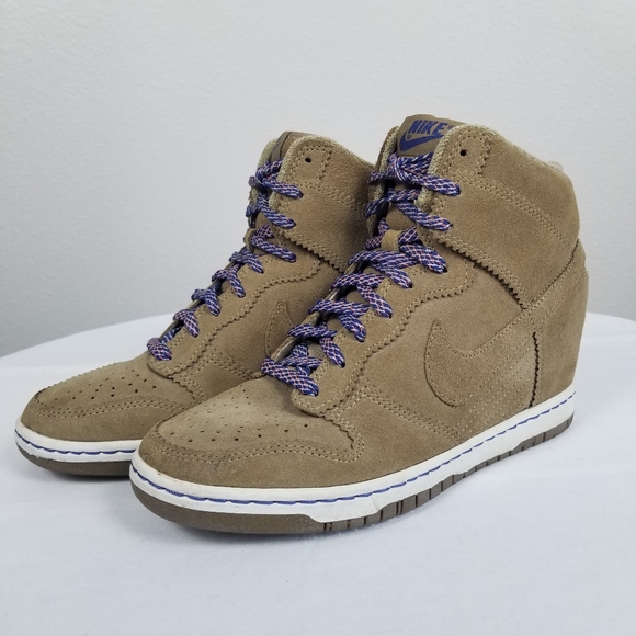 Nike Sky High Athleisure Streetwear Hidden Wedge Brown Suede Sneakers Size 8.5 - Picture 1 of 12